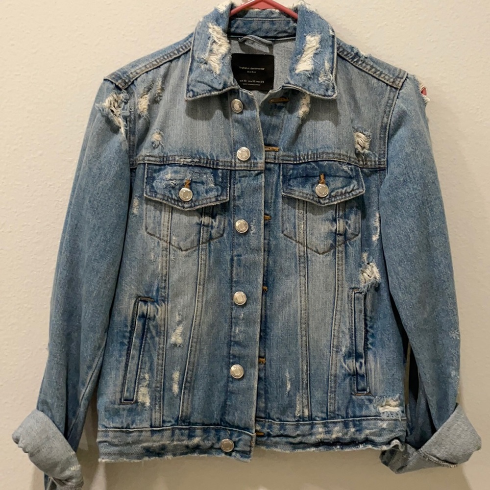 Zara Denim Distressed Jacket